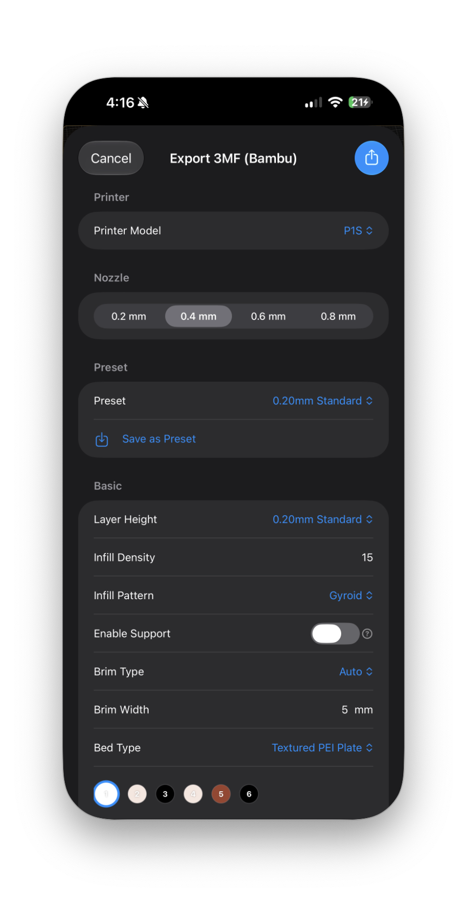 Bambu export settings in Forma3D